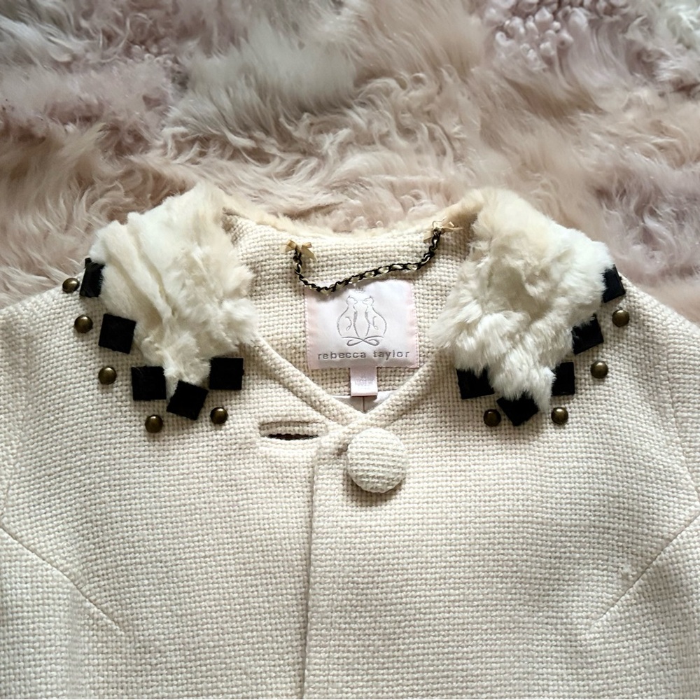 Rebecca Taylor Cream Blazer with Faux Fur Collar - Picture 2 of 5